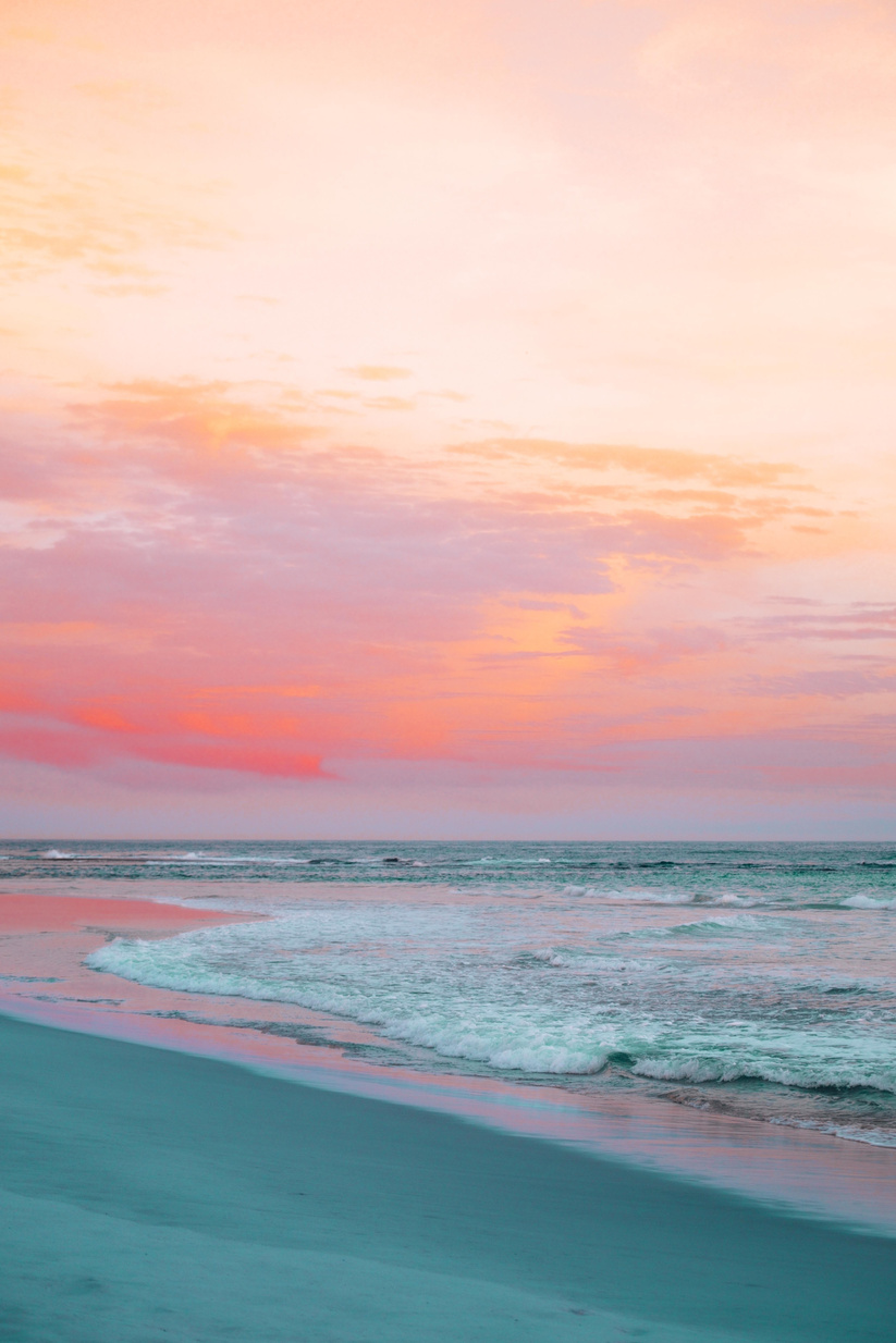 Blue Sand and Pink Sky on the Beach